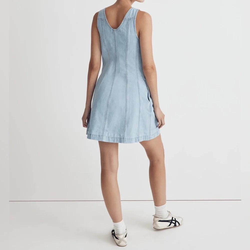 Madewell Denim Sleeveless Seamed Mini Dress-Light Wash-Size 4 - Picture 3 of 13